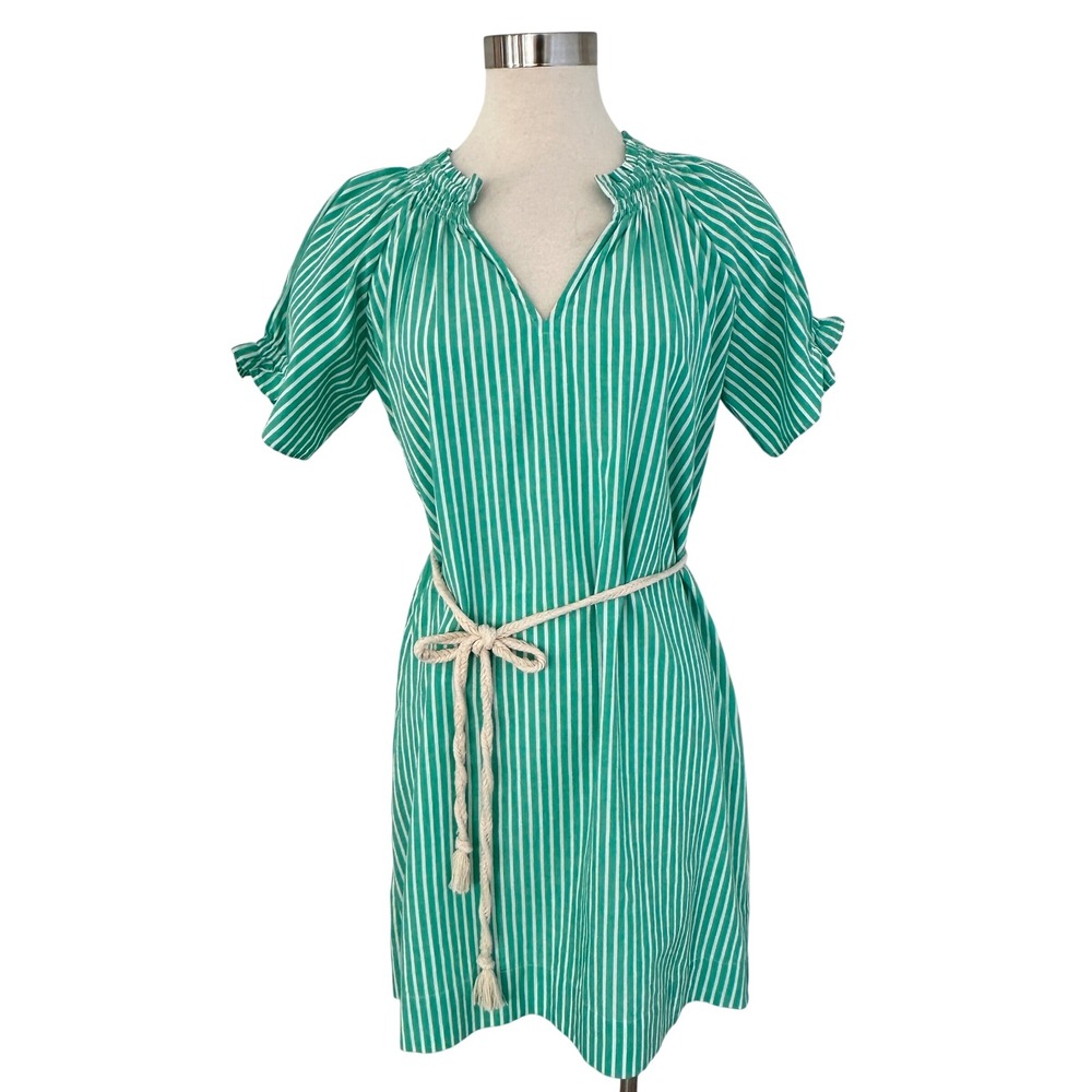 Voyageur by Mersea Striped Cotton Puff Sleeve Dress Womens S Preppy Euro‎ Summer